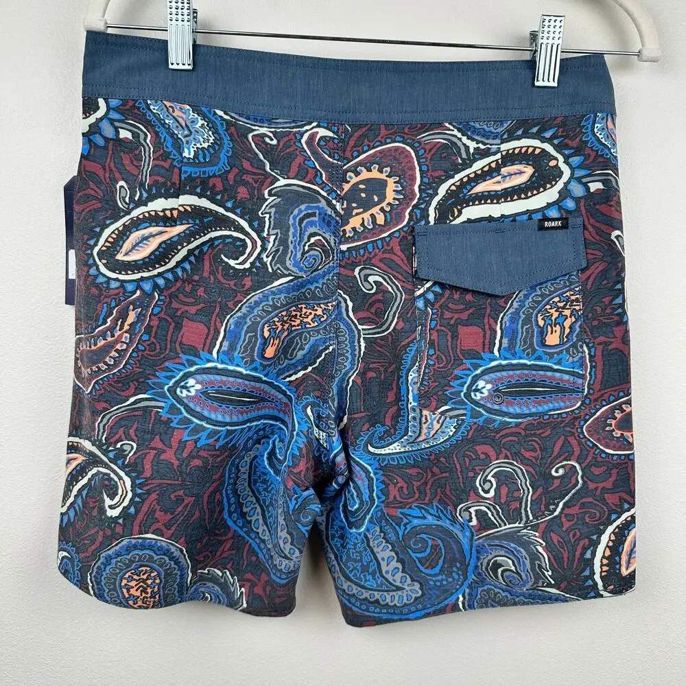 NEW Roark Passage Nomadic 17” Boardshort Blue Paisley 28 Outdoor Beach Swim